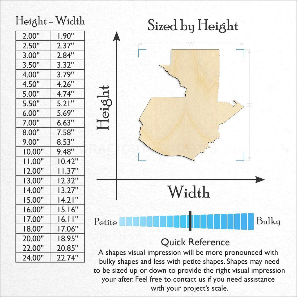 Sizes available for a laser cut Guatemala craft blank