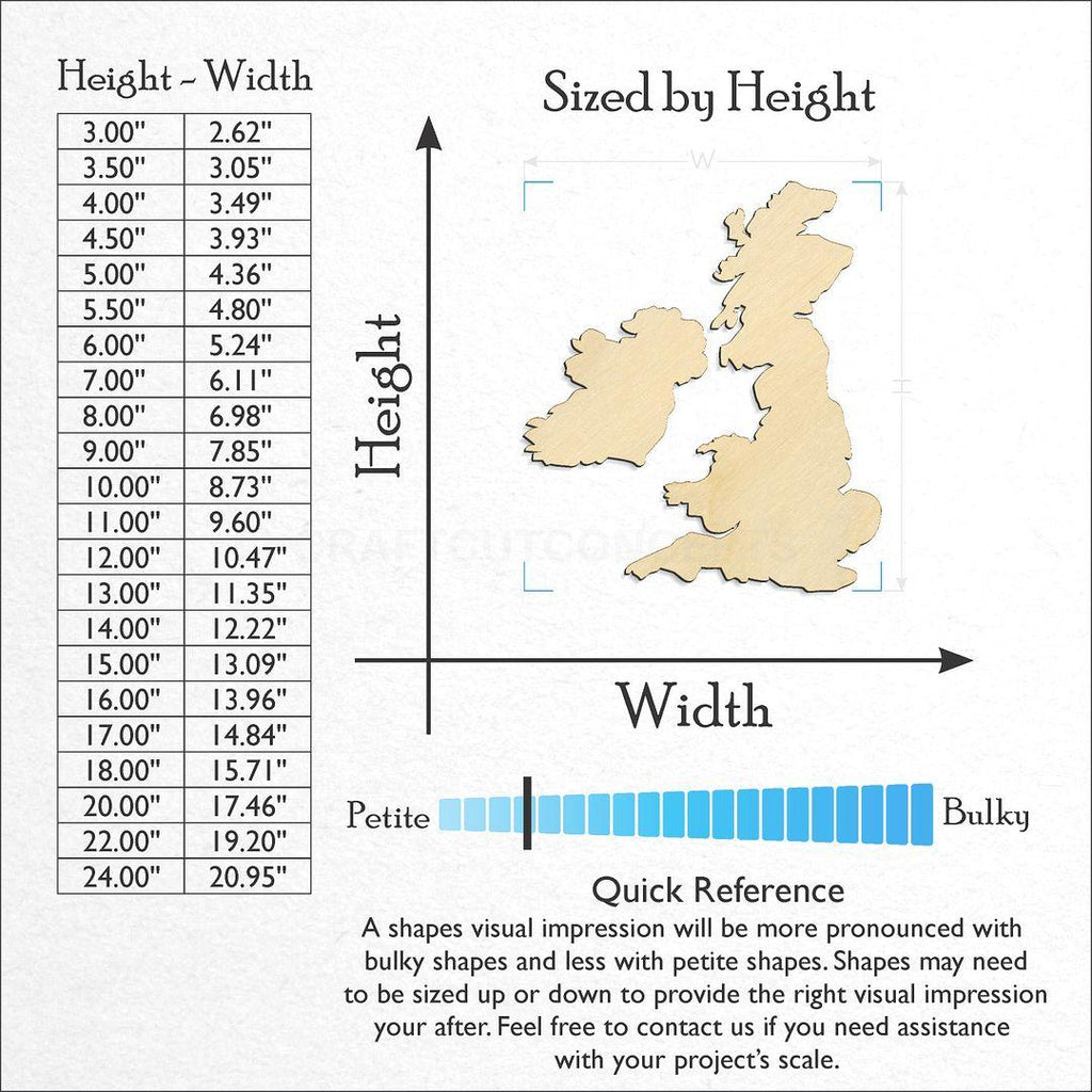 Sizes available for a laser cut Great Britain craft blank