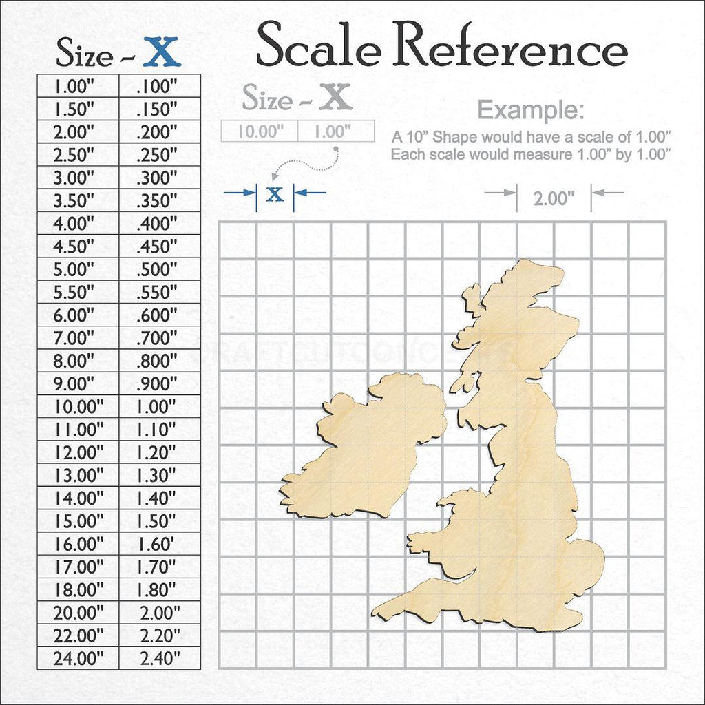 A scale and graph image showing a wood Great Britain craft blank