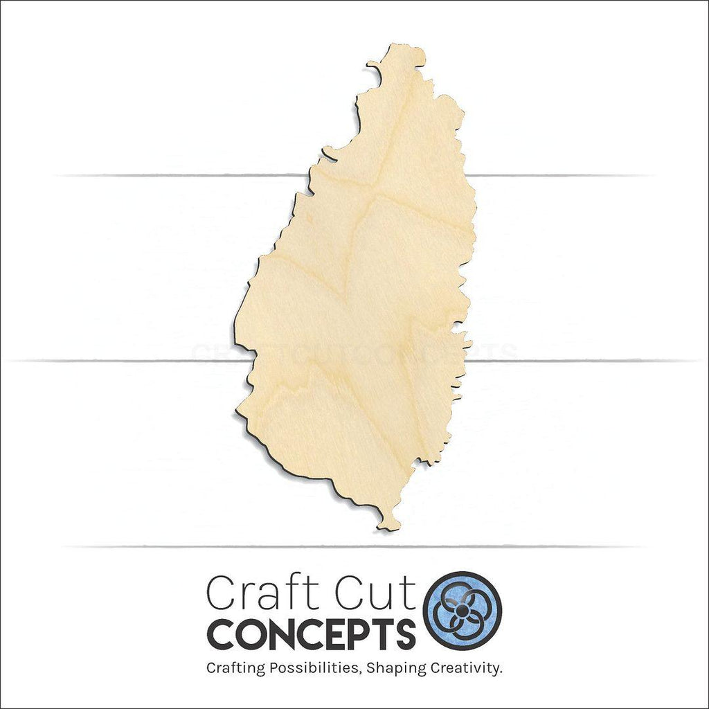 Craft Cut Concepts Logo under a wood Saint Lucia craft shape and blank