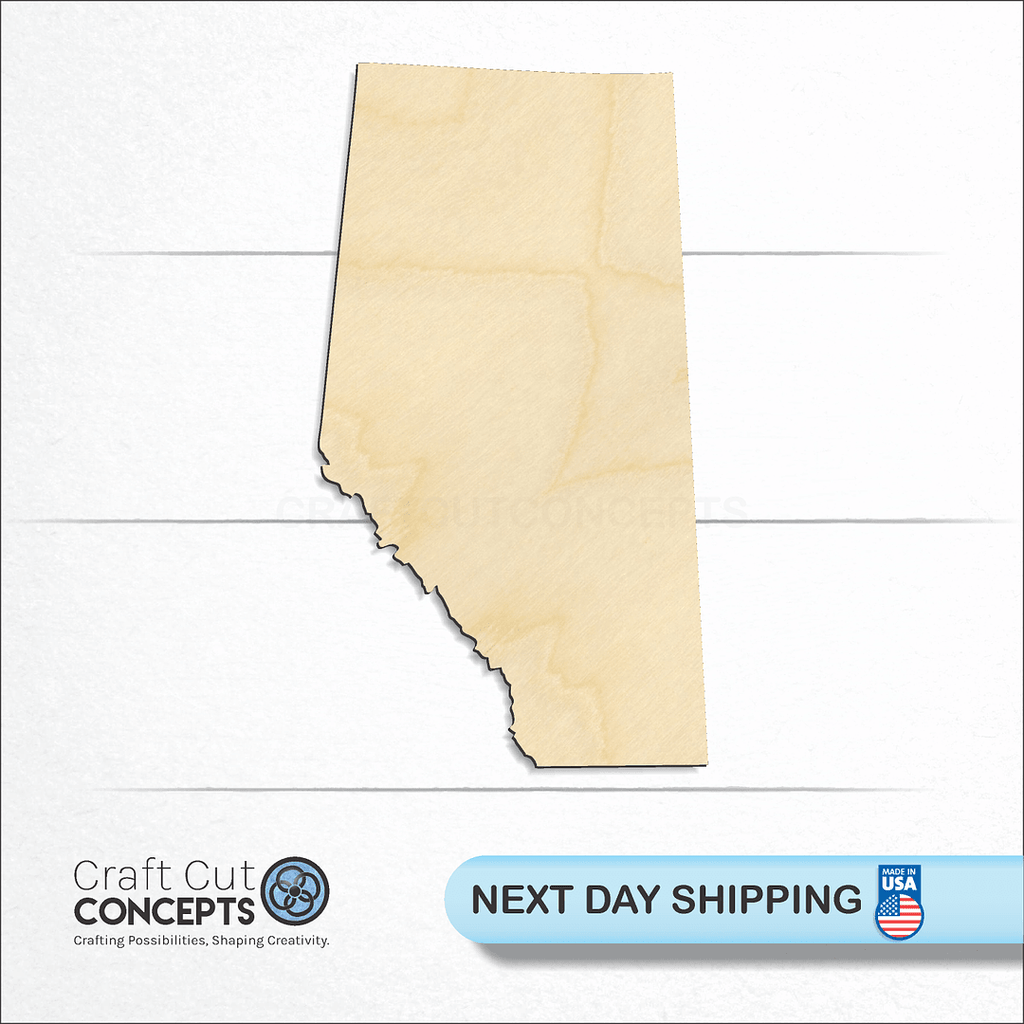 Craft Cut Concepts logo and next day shipping banner with an unfinished wood Alberta Canada craft shape and blank