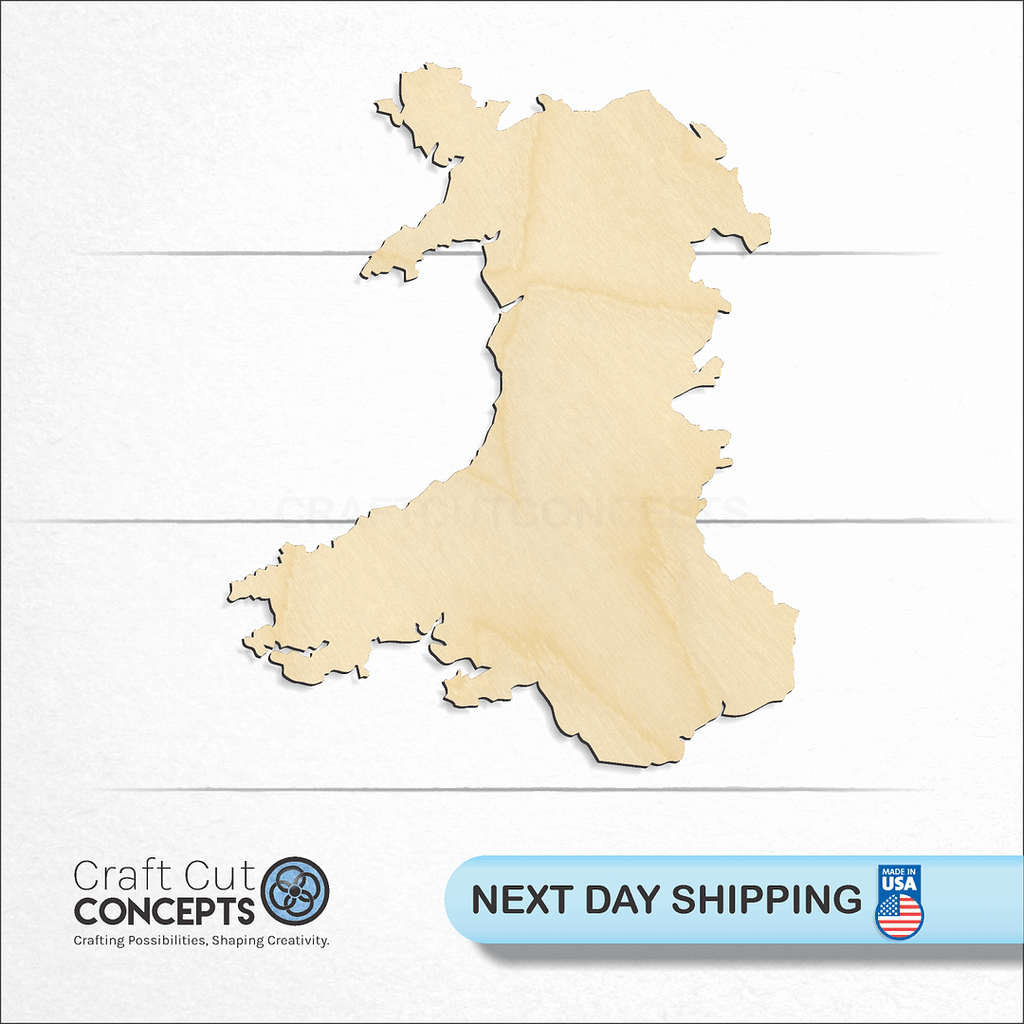 Craft Cut Concepts logo and next day shipping banner with an unfinished wood Wales UK craft shape and blank