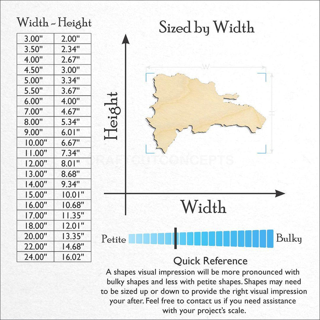Sizes available for a laser cut Dominican Republic craft blank