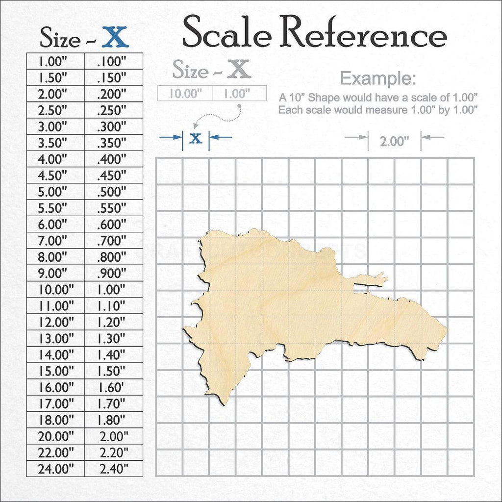 A scale and graph image showing a wood Dominican Republic craft blank