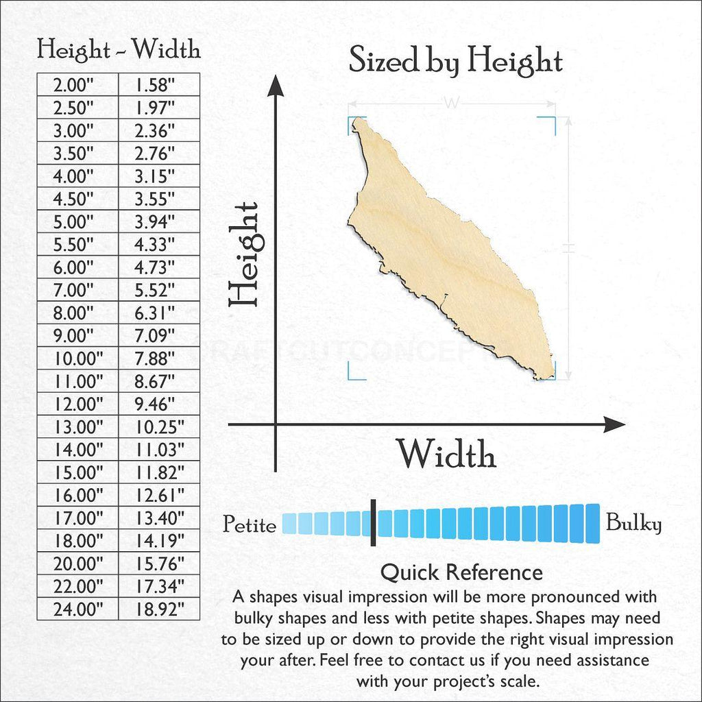Sizes available for a laser cut Aruba craft blank