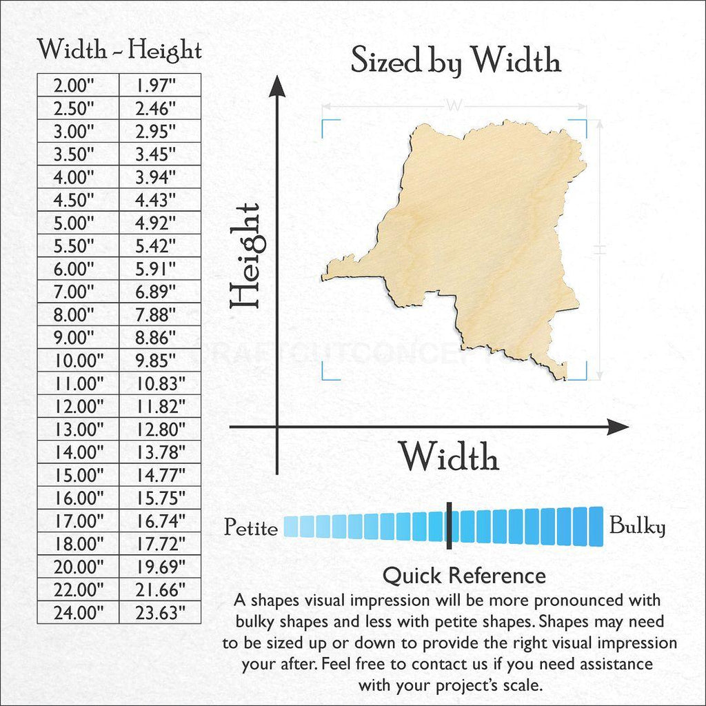 Sizes available for a laser cut Congo craft blank
