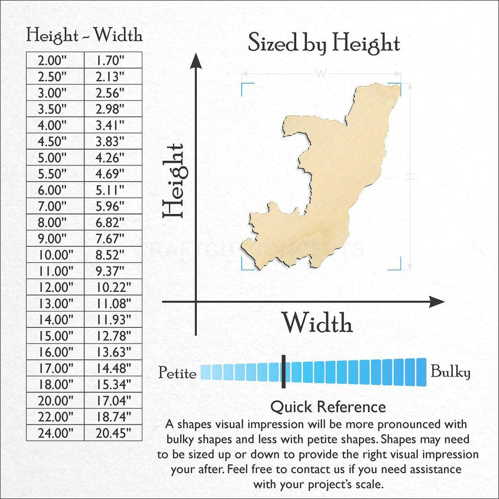 Sizes available for a laser cut Republic of Congo craft blank