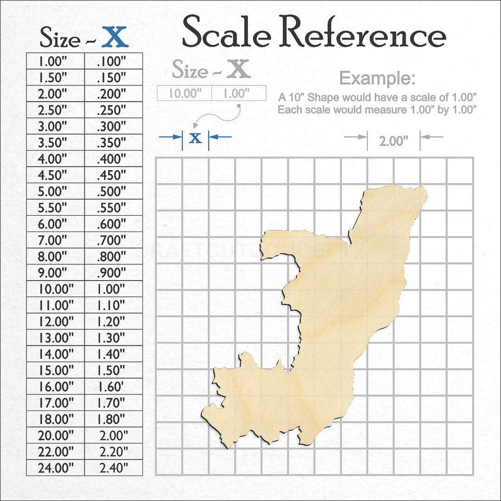 A scale and graph image showing a wood Republic of Congo craft blank