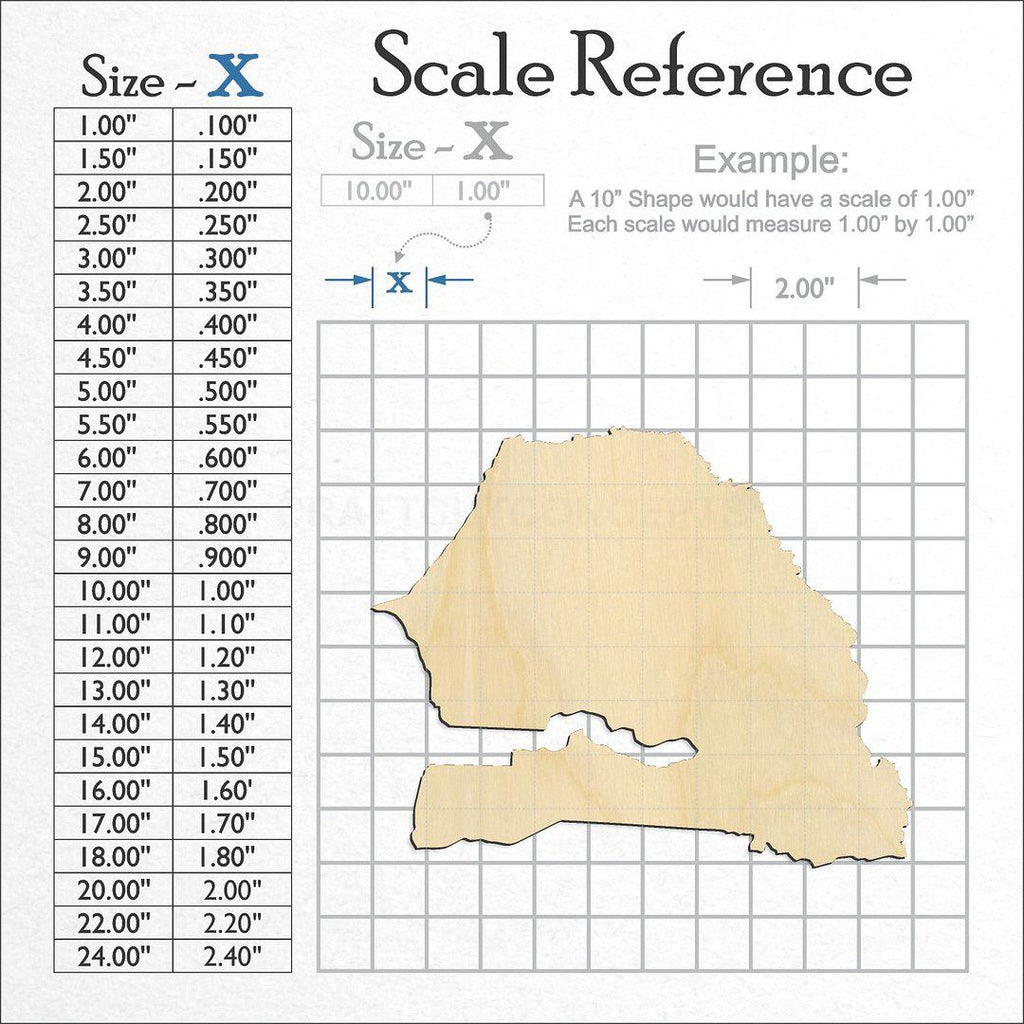 A scale and graph image showing a wood Senegal craft blank