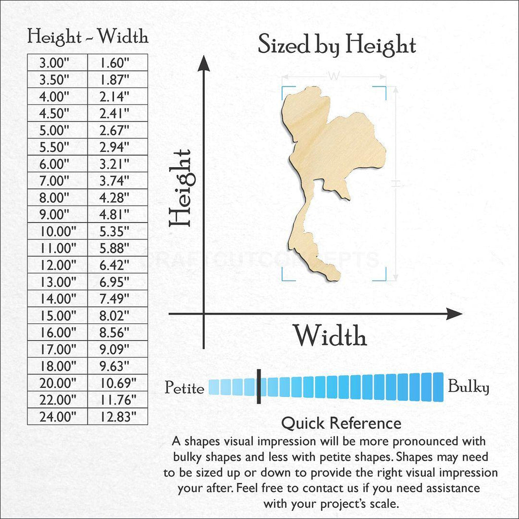 Sizes available for a laser cut Thailand craft blank