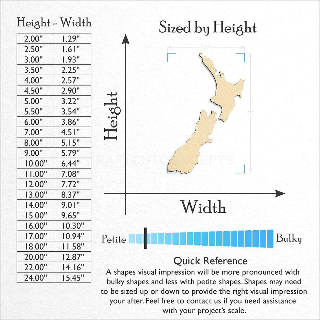 Sizes available for a laser cut New Zealand craft blank