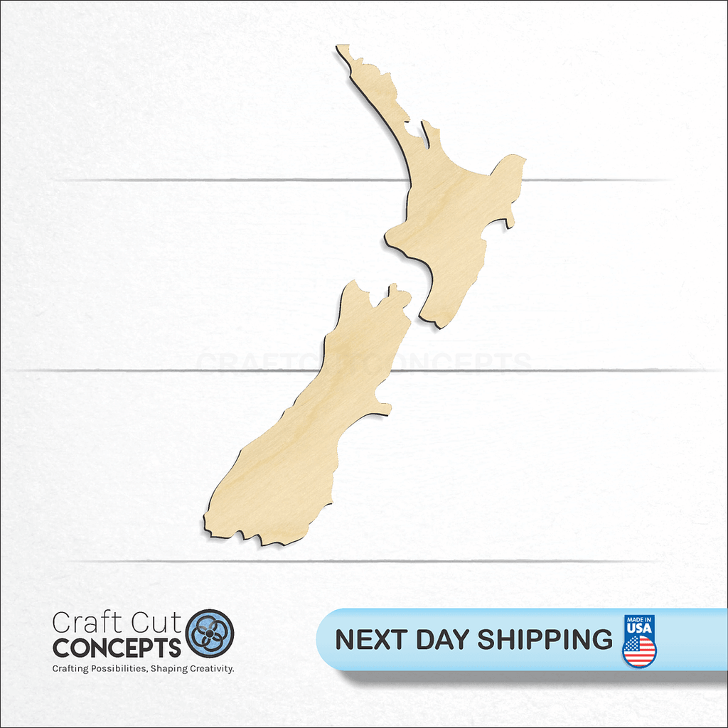 Craft Cut Concepts logo and next day shipping banner with an unfinished wood New Zealand craft shape and blank