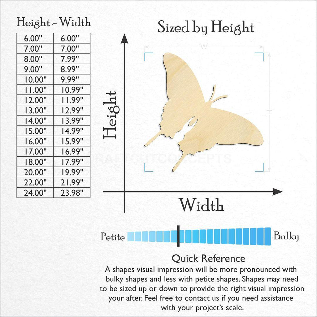 Sizes available for a laser cut Butterfly -2 craft blank