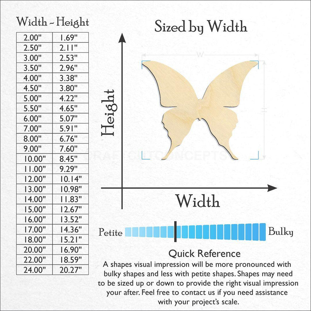 Sizes available for a laser cut Butterfly -3 craft blank