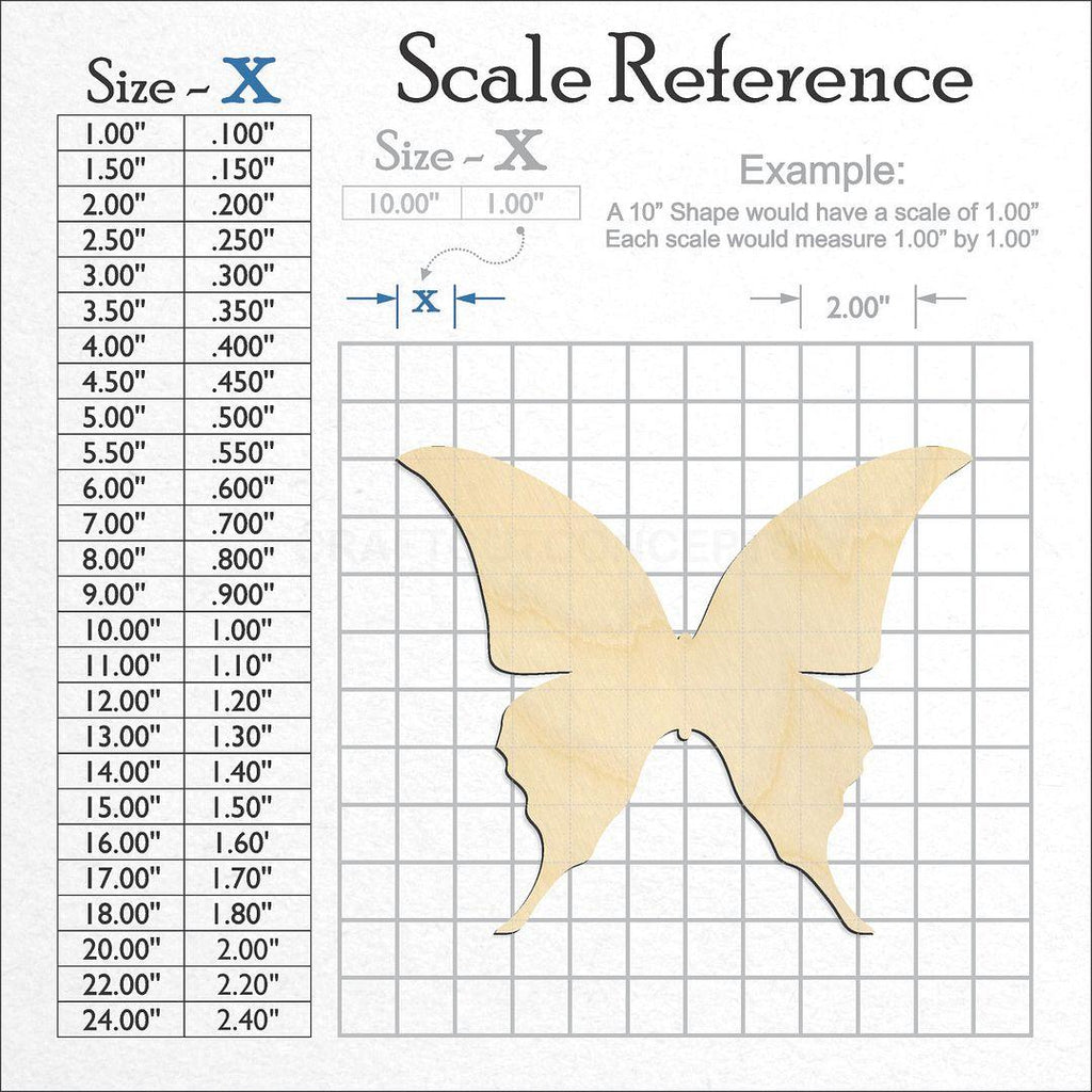 A scale and graph image showing a wood Butterfly -3 craft blank