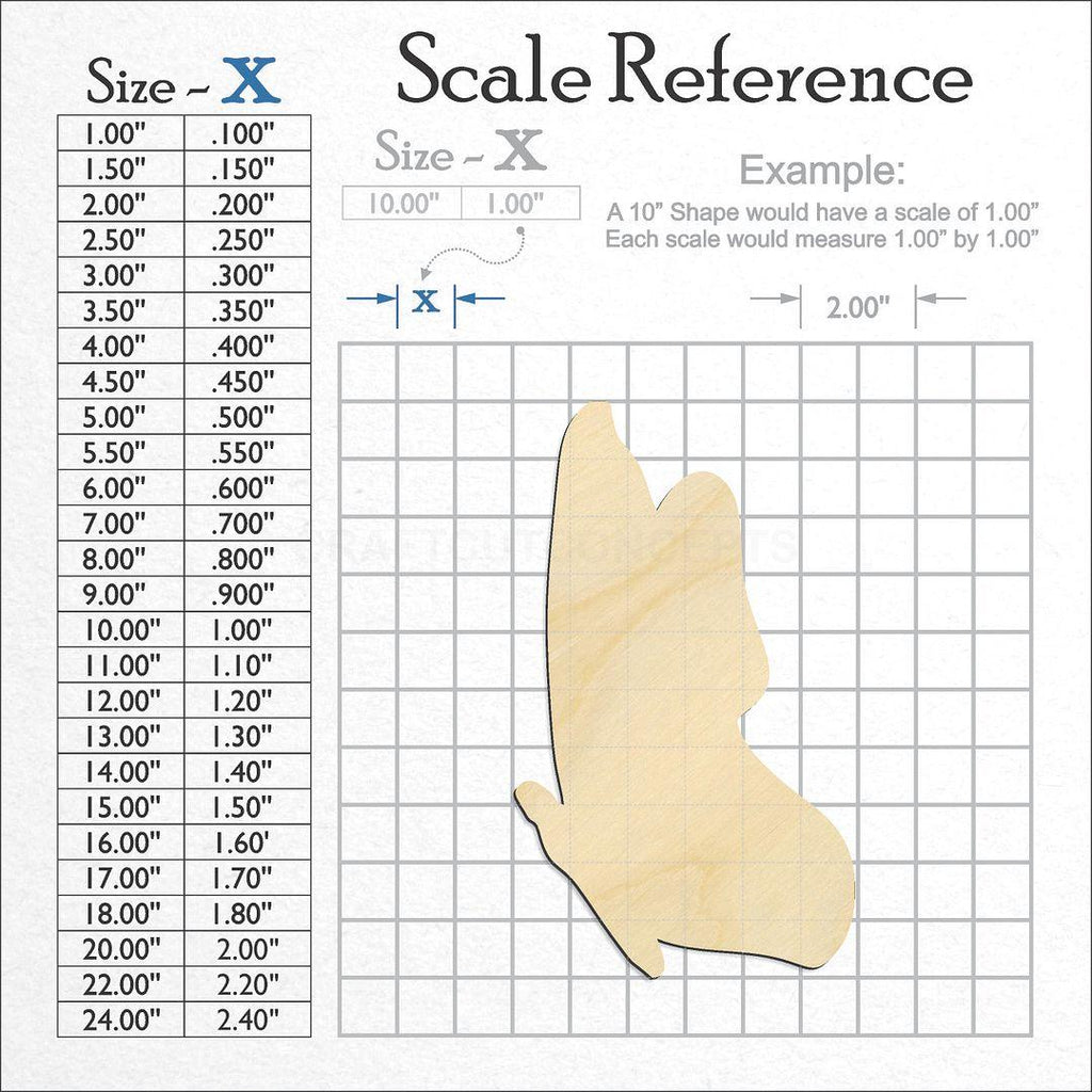 A scale and graph image showing a wood Butterfly -4 craft blank