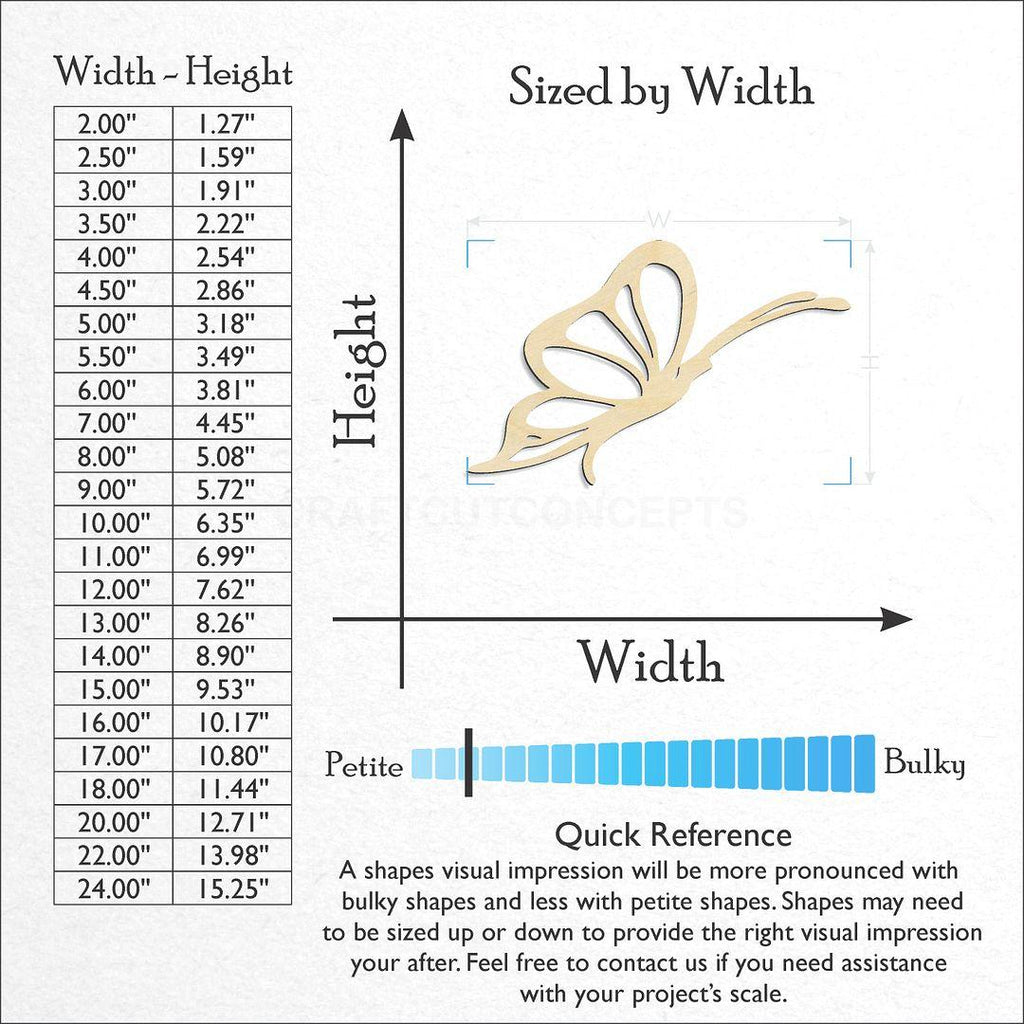 Sizes available for a laser cut Butterfly -5 craft blank