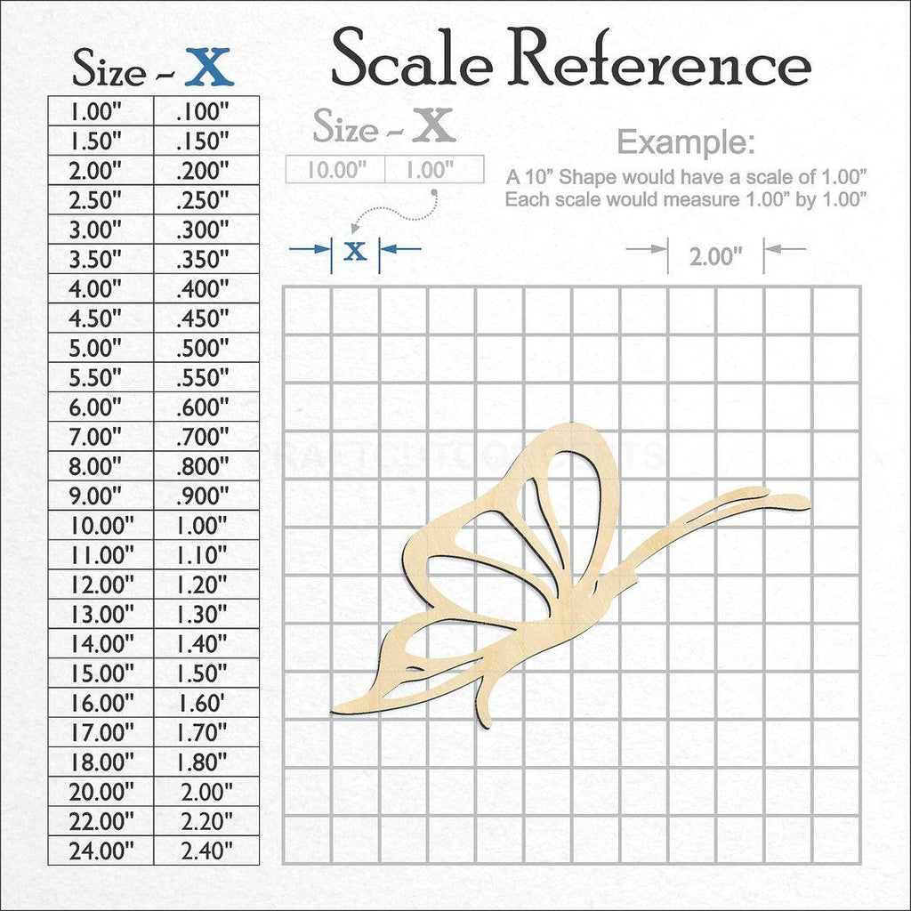 A scale and graph image showing a wood Butterfly -5 craft blank