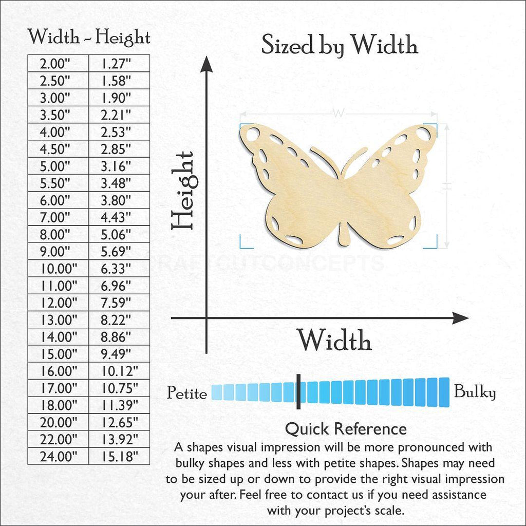 Sizes available for a laser cut Butterfly -6 craft blank