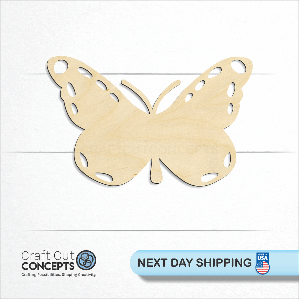 Craft Cut Concepts logo and next day shipping banner with an unfinished wood Butterfly -6 craft shape and blank