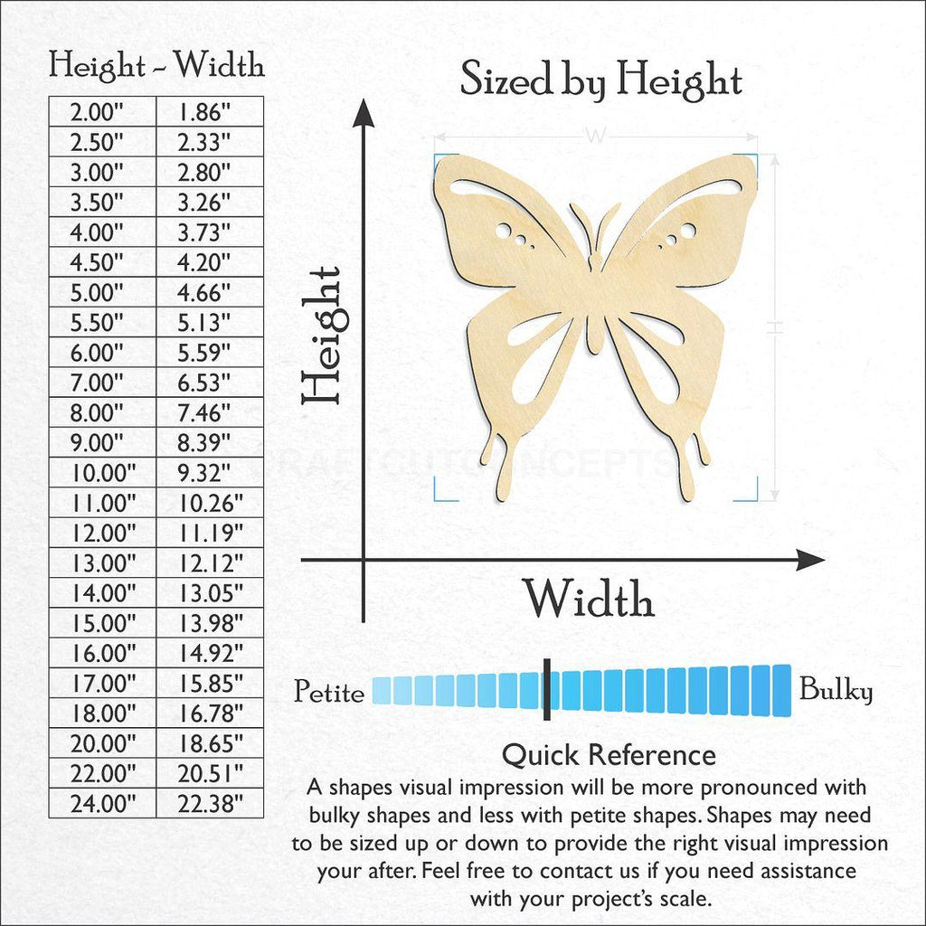 Sizes available for a laser cut Butterfly -7 craft blank