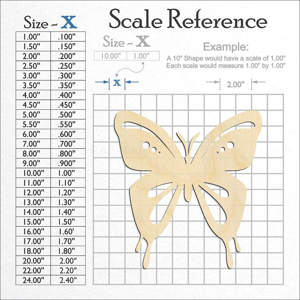 A scale and graph image showing a wood Butterfly -7 craft blank