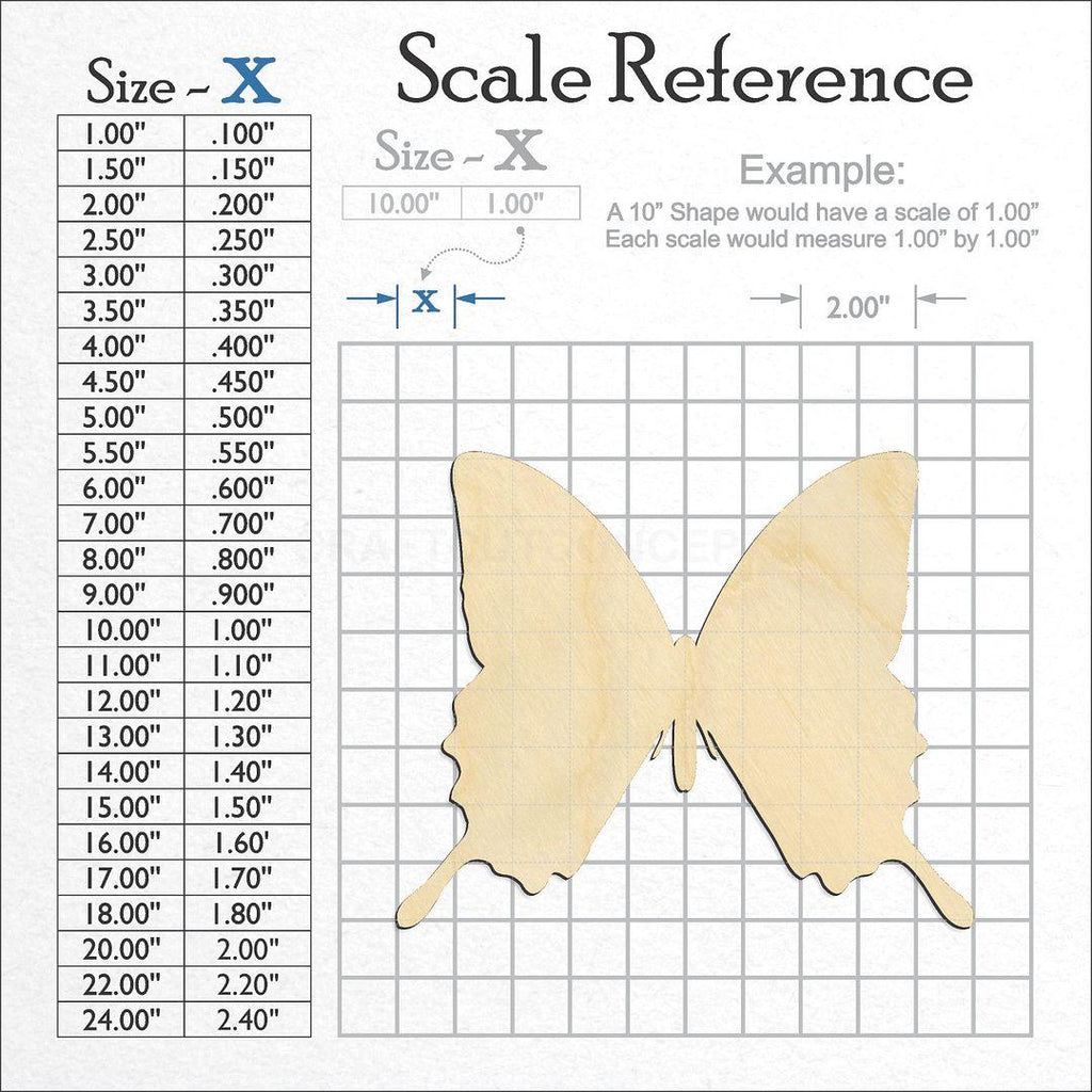 A scale and graph image showing a wood Butterfly -8 craft blank