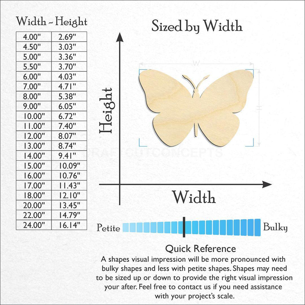 Sizes available for a laser cut Butterfly -9 craft blank