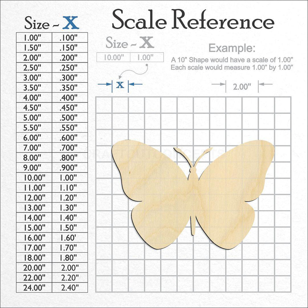 A scale and graph image showing a wood Butterfly -9 craft blank