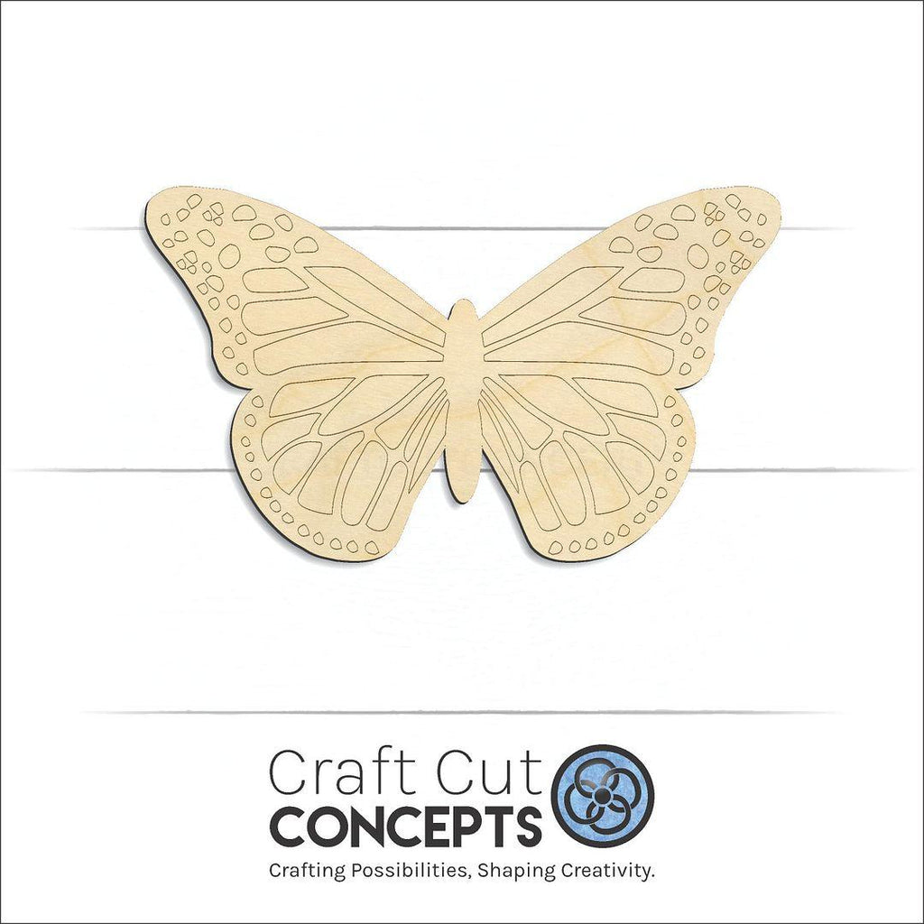 Craft Cut Concepts Logo under a wood Monarch Butterfly craft shape and blank