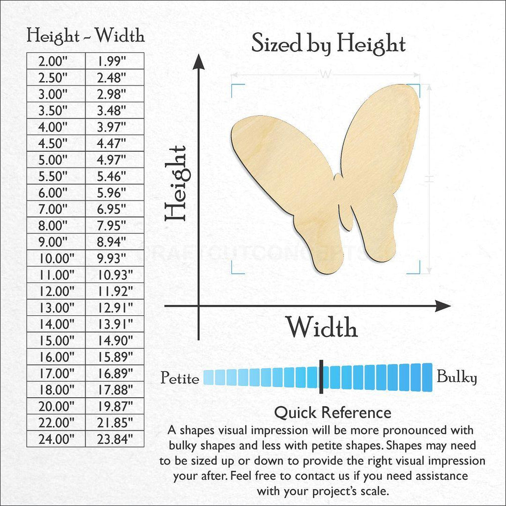 Sizes available for a laser cut Butterfly craft blank