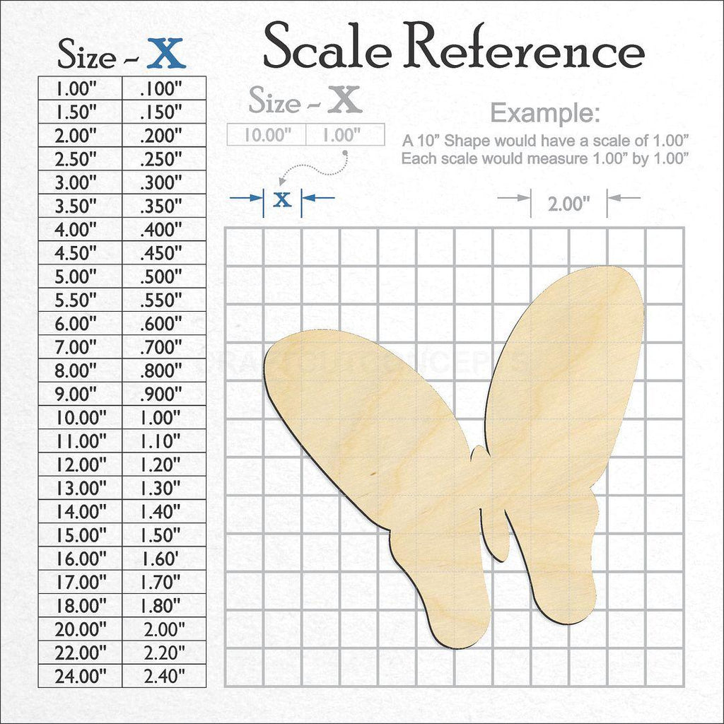 A scale and graph image showing a wood Butterfly craft blank