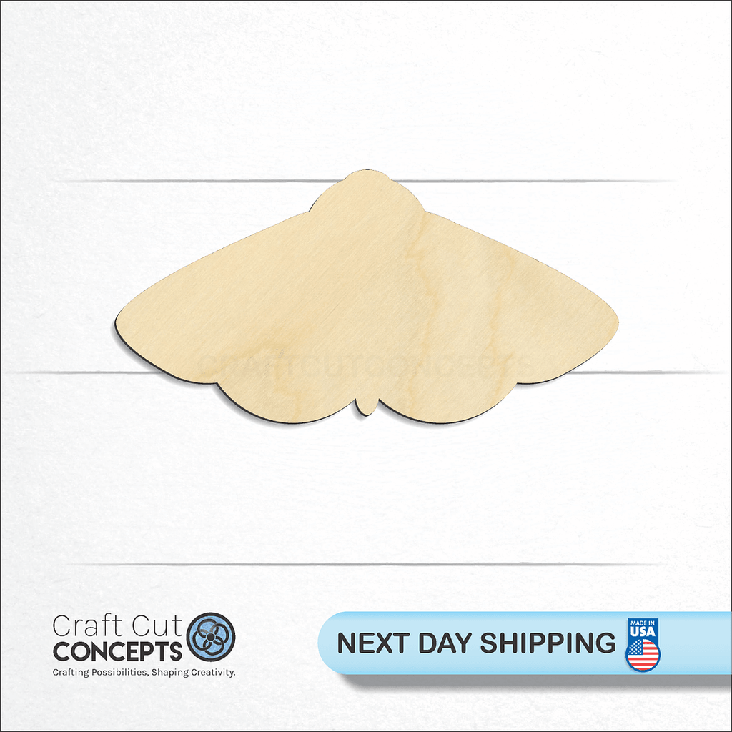 Craft Cut Concepts logo and next day shipping banner with an unfinished wood Moth craft shape and blank