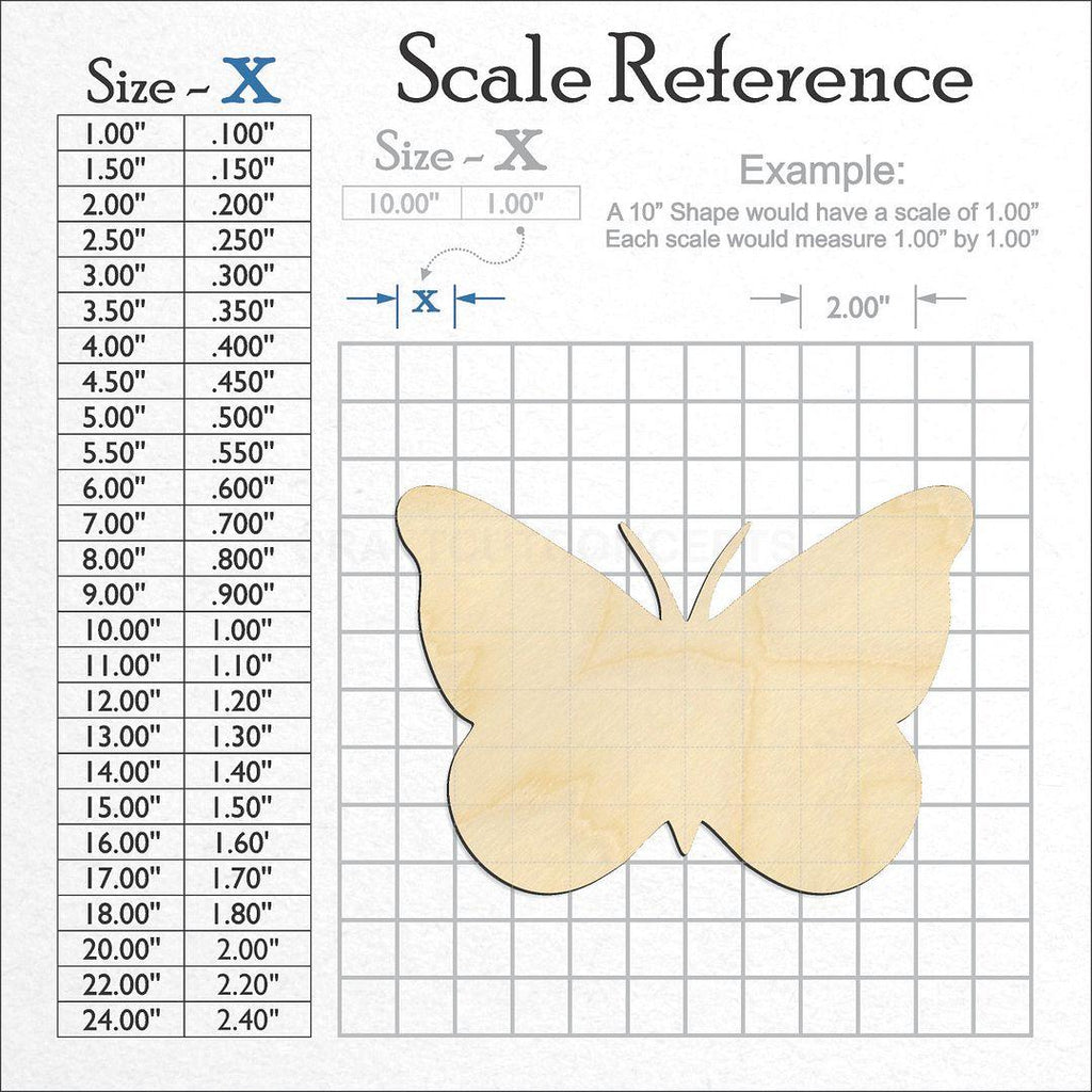 A scale and graph image showing a wood Butterfly craft blank