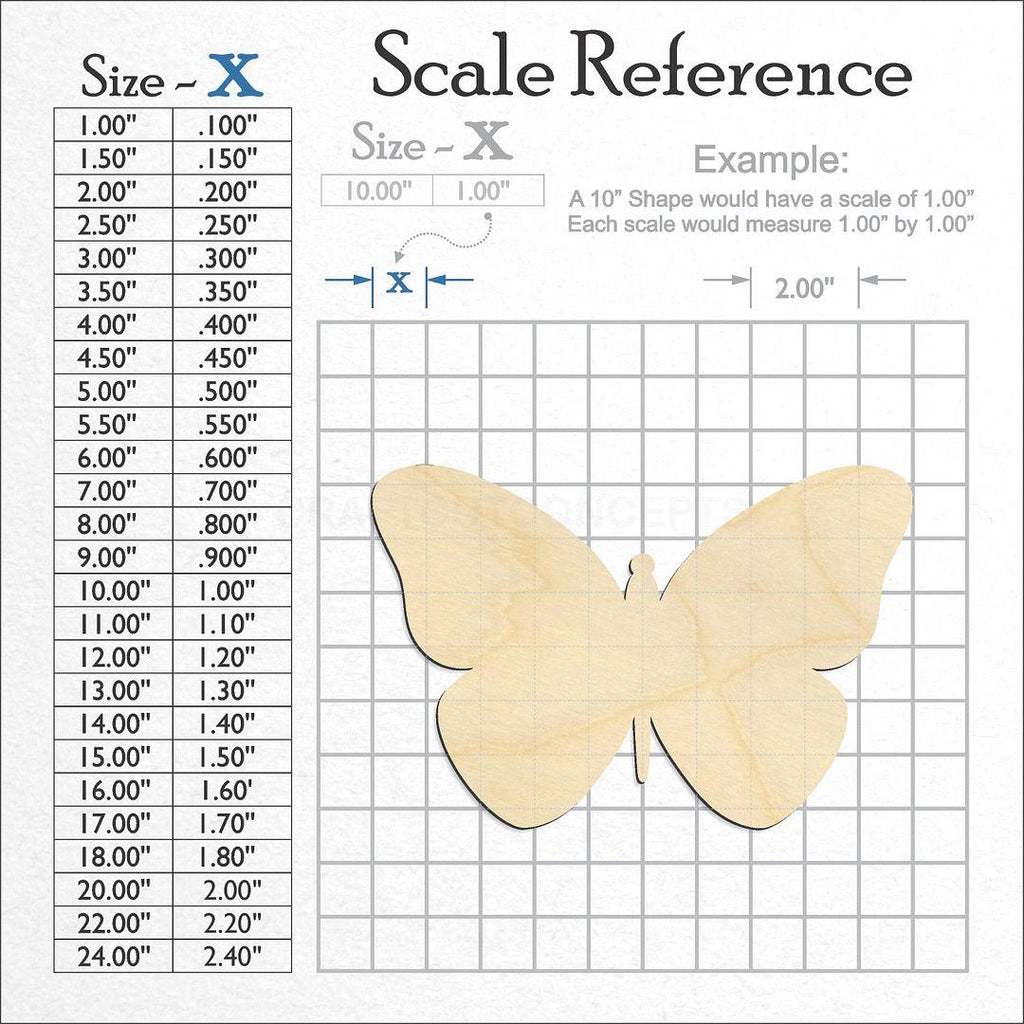 A scale and graph image showing a wood Butterfly craft blank