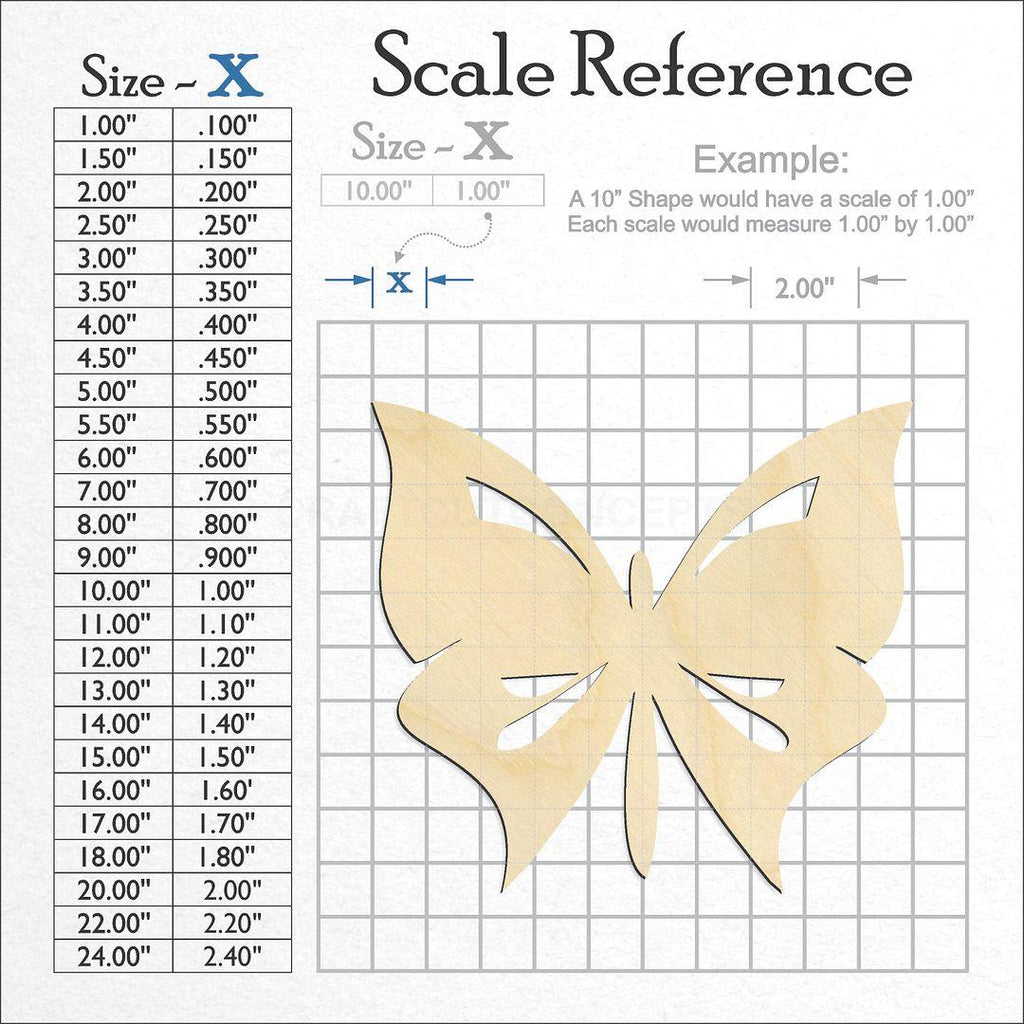 A scale and graph image showing a wood Butterfly craft blank