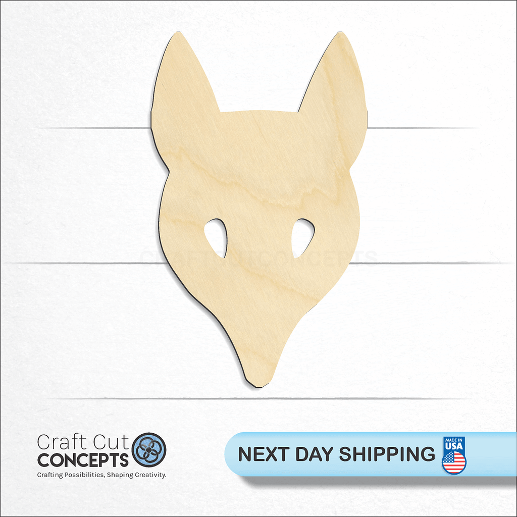 Craft Cut Concepts logo and next day shipping banner with an unfinished wood Fox craft shape and blank