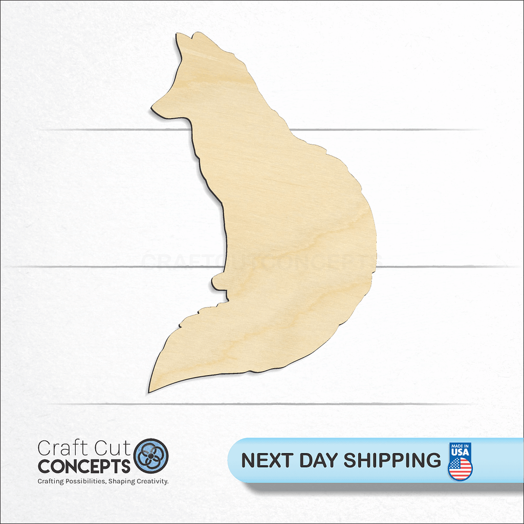 Craft Cut Concepts logo and next day shipping banner with an unfinished wood Fox craft shape and blank