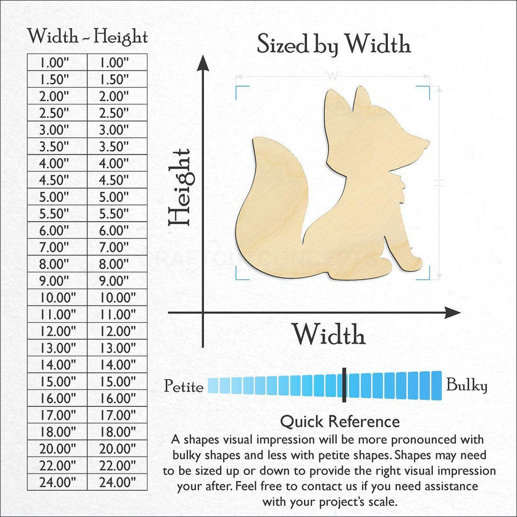 Sizes available for a laser cut Fox craft blank