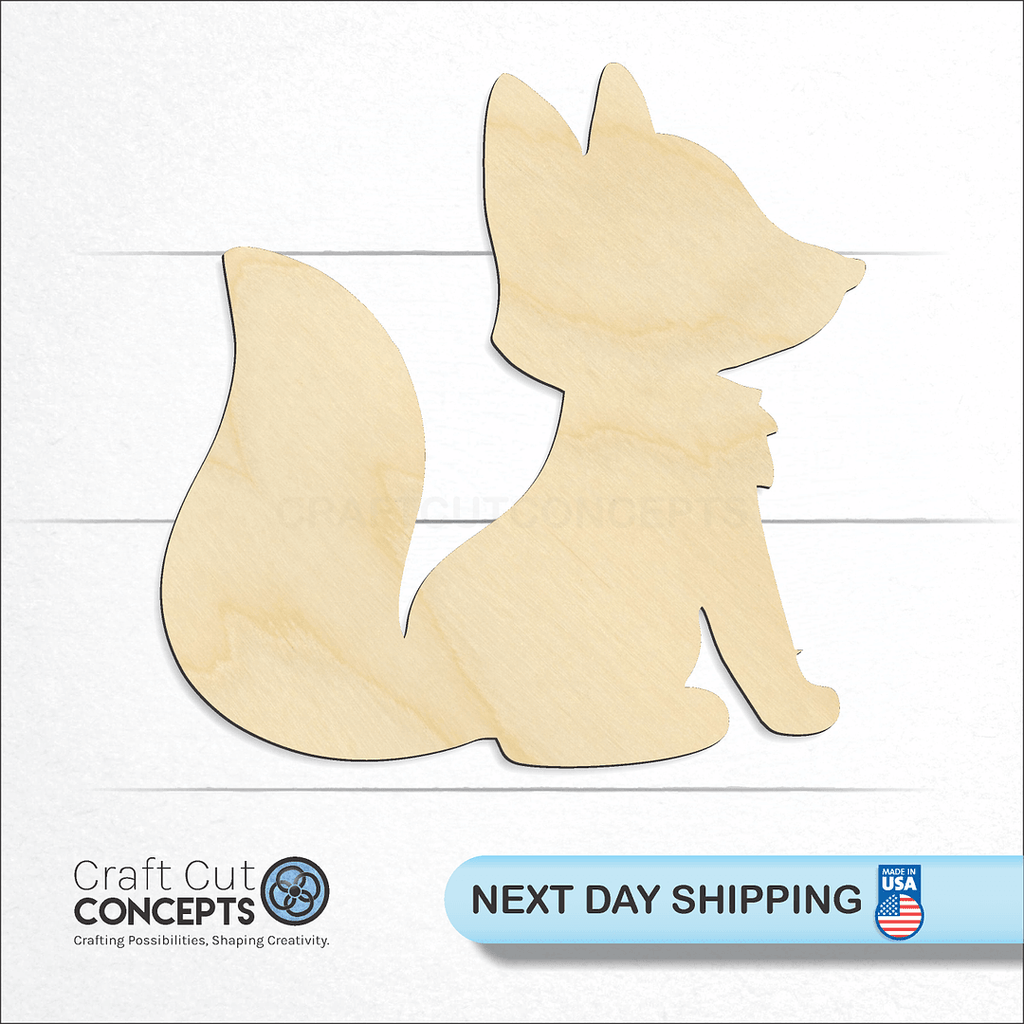 Craft Cut Concepts logo and next day shipping banner with an unfinished wood Fox craft shape and blank