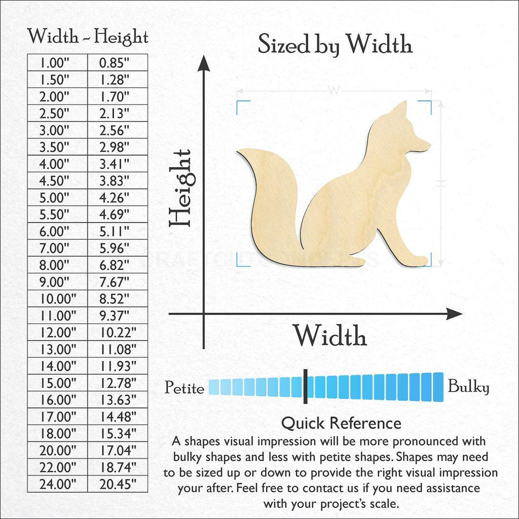 Sizes available for a laser cut Fox craft blank