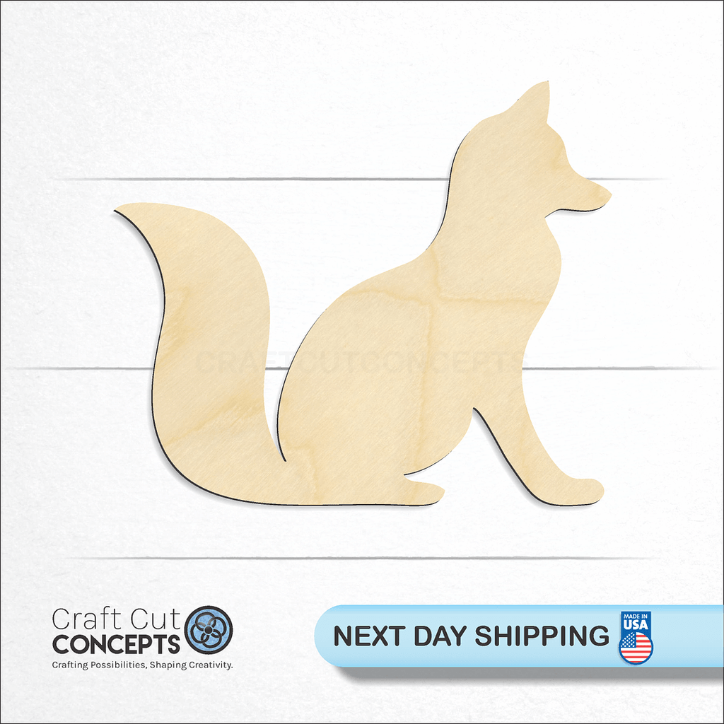 Craft Cut Concepts logo and next day shipping banner with an unfinished wood Fox craft shape and blank