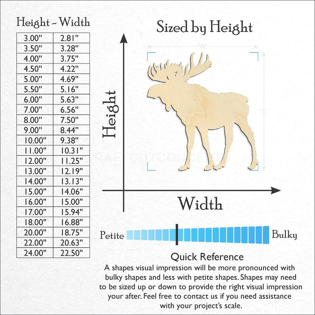 Sizes available for a laser cut Moose-2 craft blank