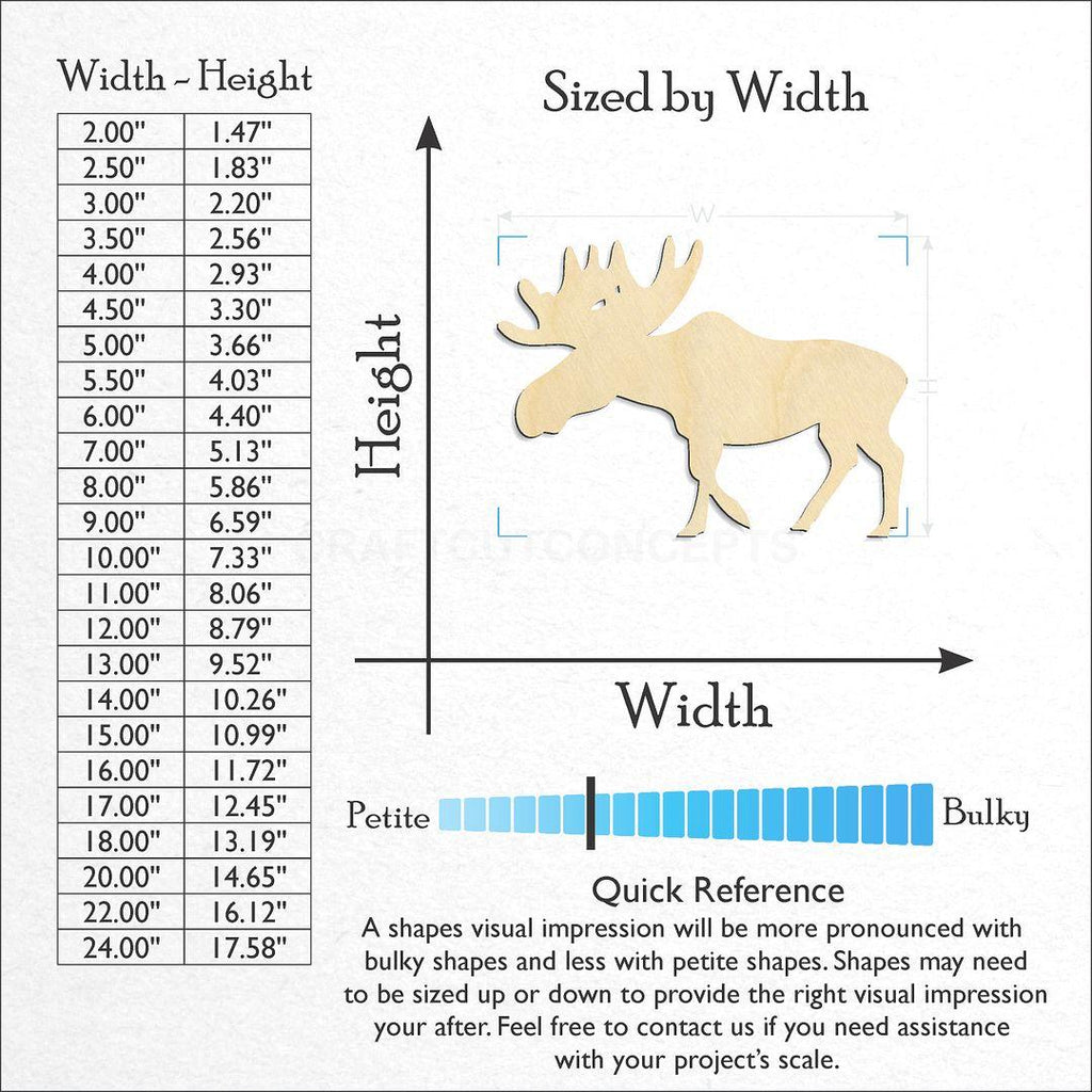 Sizes available for a laser cut Moose craft blank