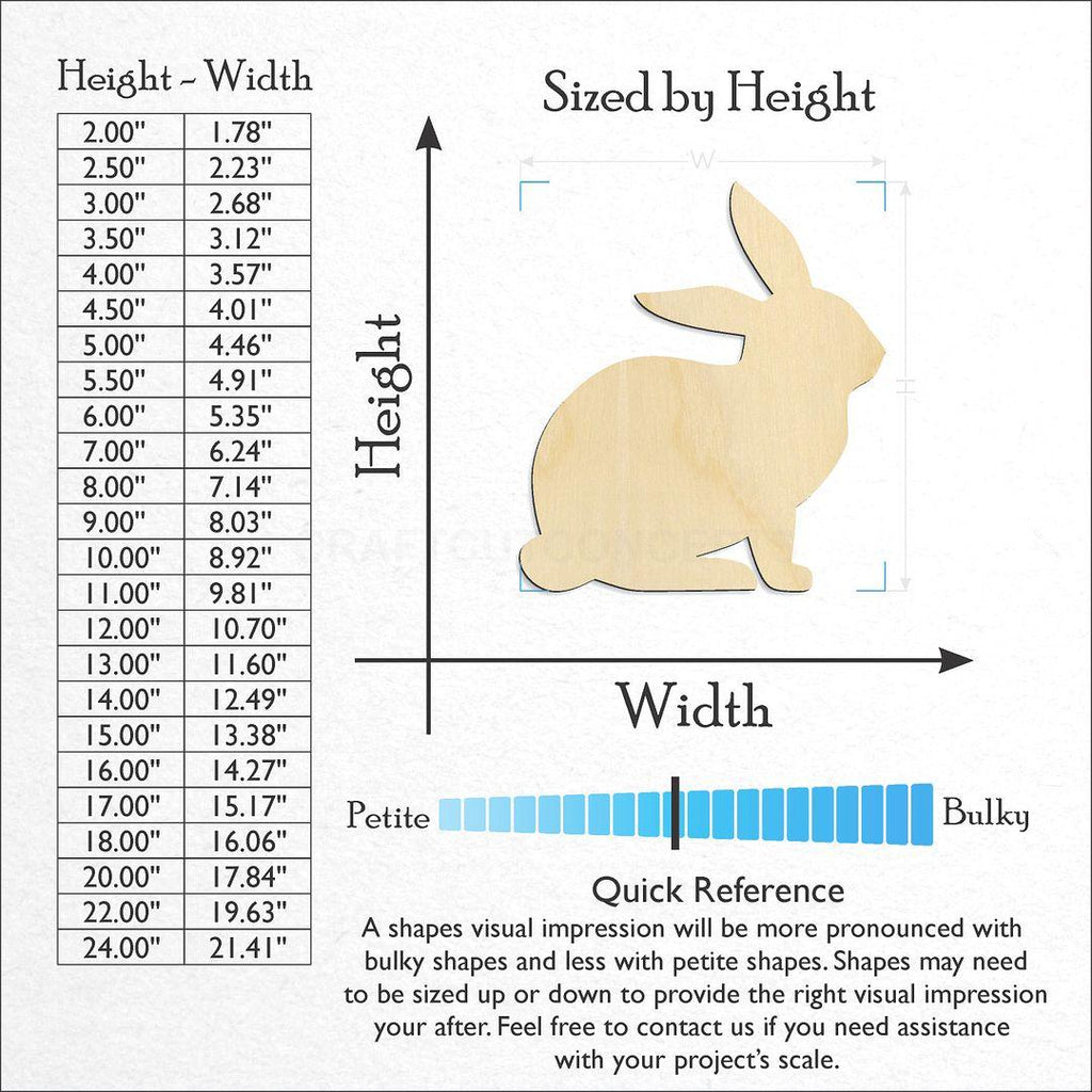 Sizes available for a laser cut Bunny -2 craft blank