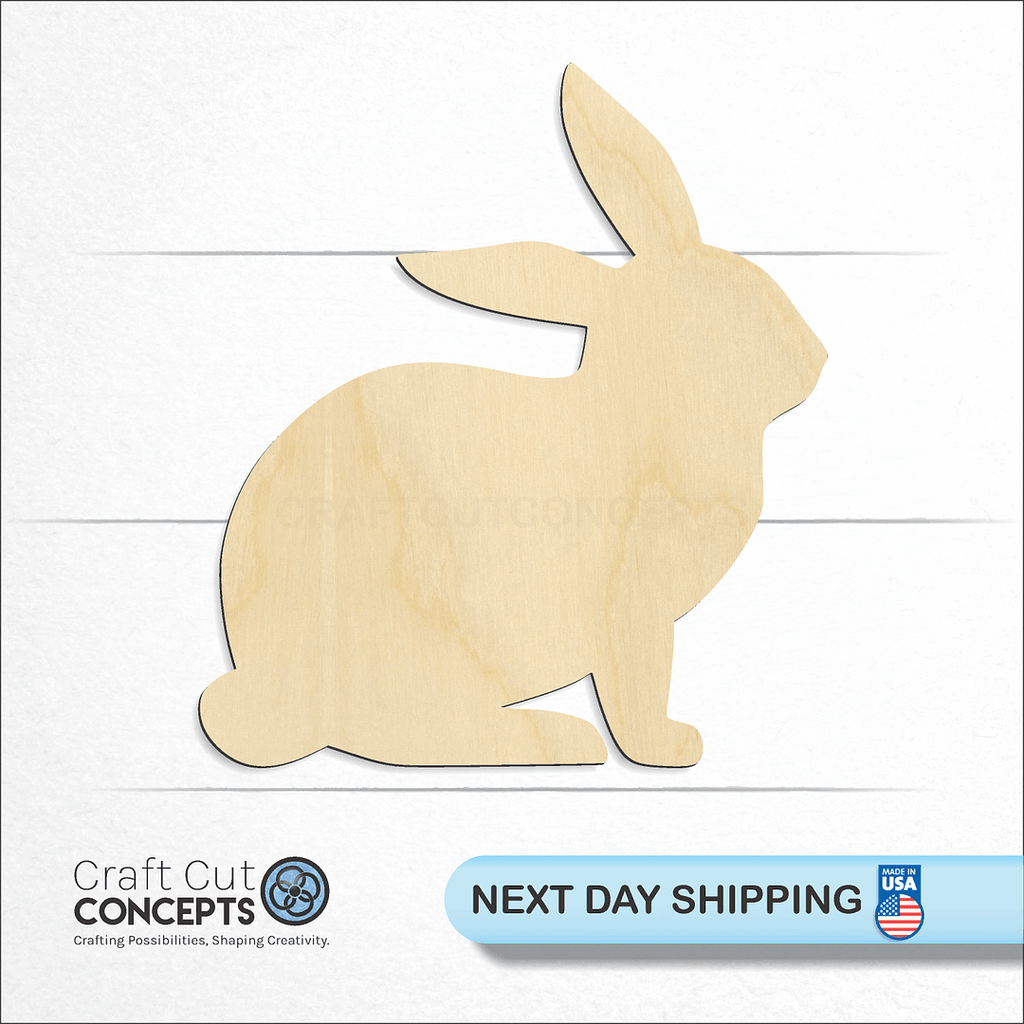 Craft Cut Concepts logo and next day shipping banner with an unfinished wood Bunny -2 craft shape and blank