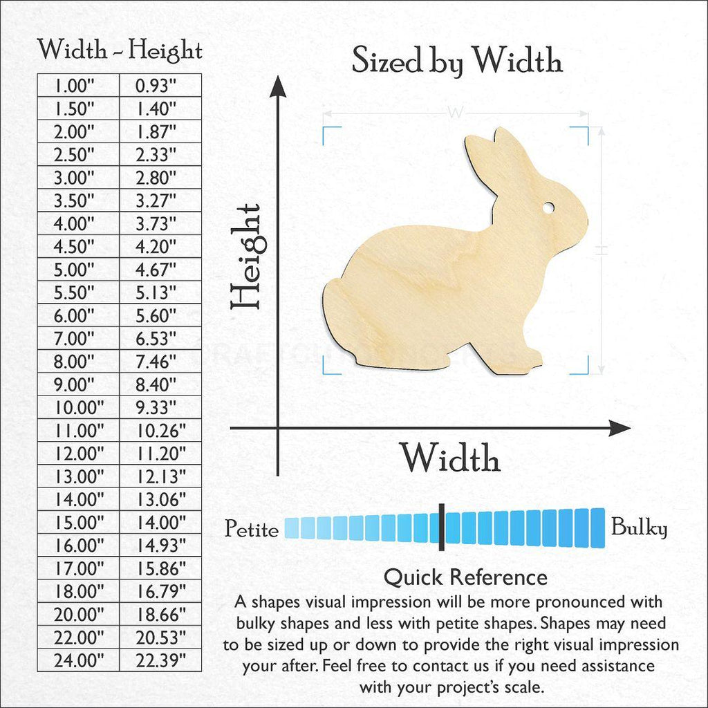 Sizes available for a laser cut Bunny -3 craft blank