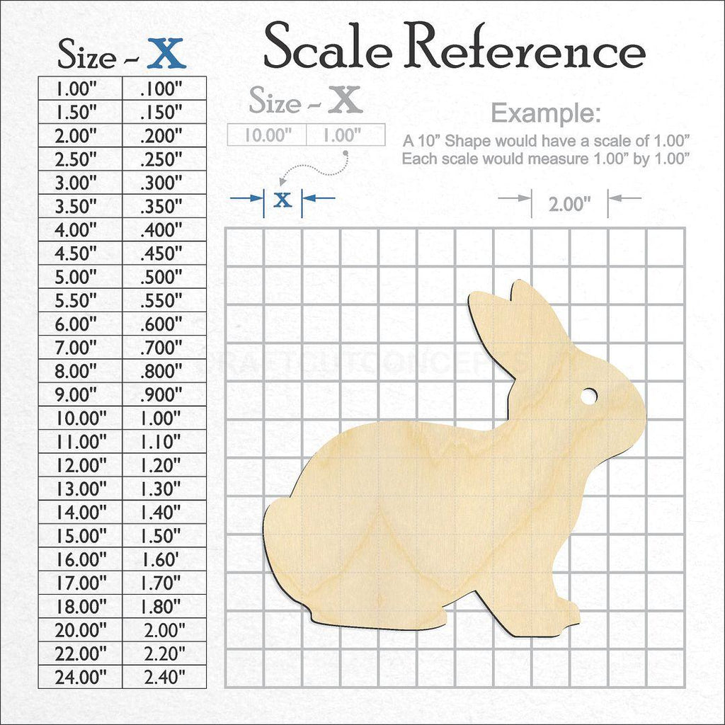 A scale and graph image showing a wood Bunny -3 craft blank