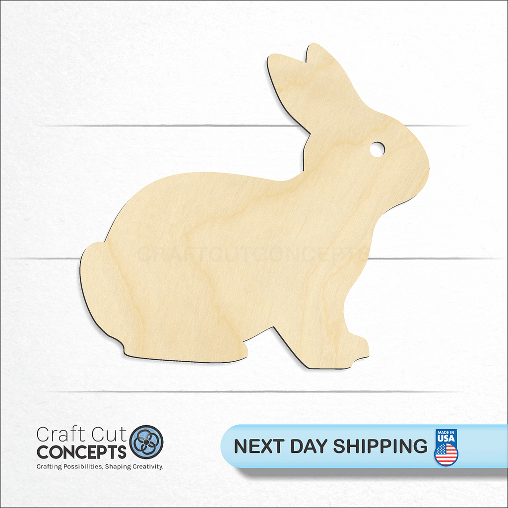 Craft Cut Concepts logo and next day shipping banner with an unfinished wood Bunny -3 craft shape and blank