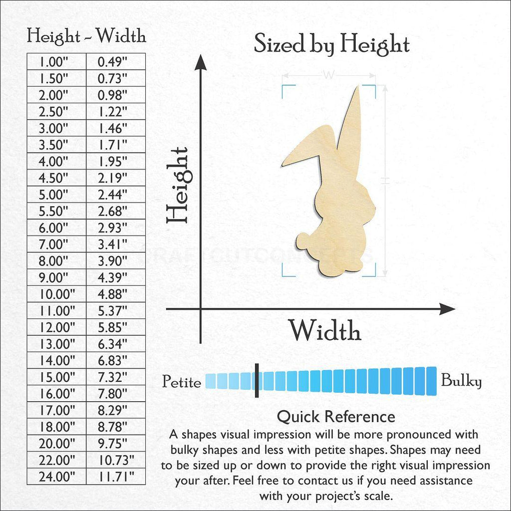 Sizes available for a laser cut Bunny -4 craft blank